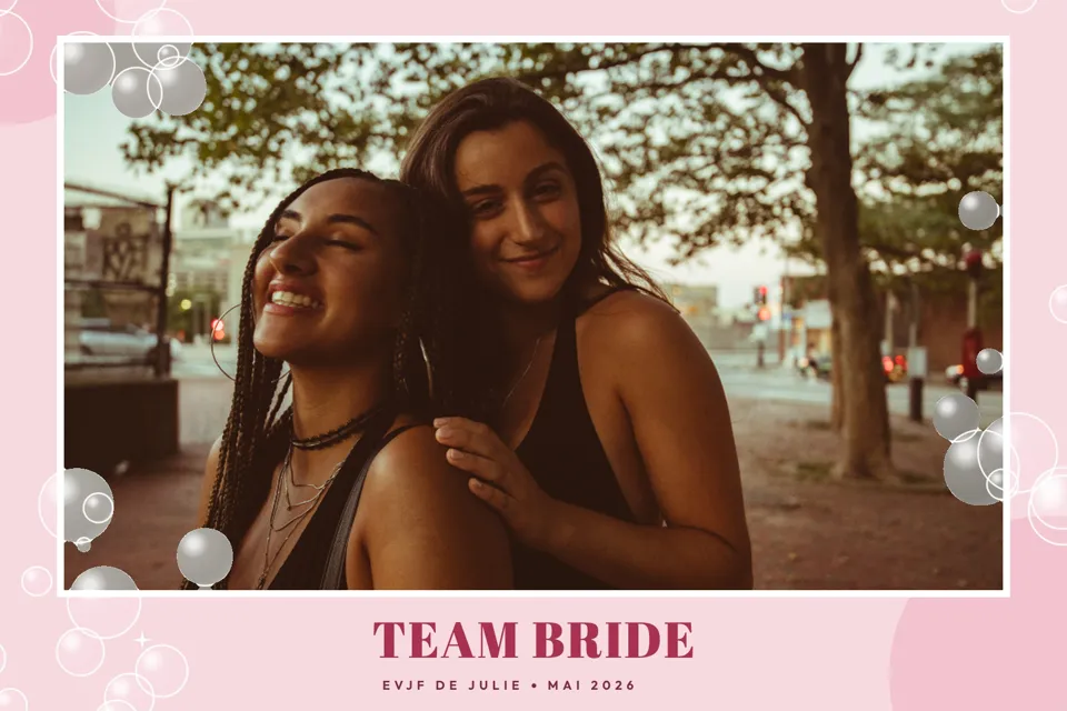 Tirage photobooth cadre Bulles rosées, evjf et evg